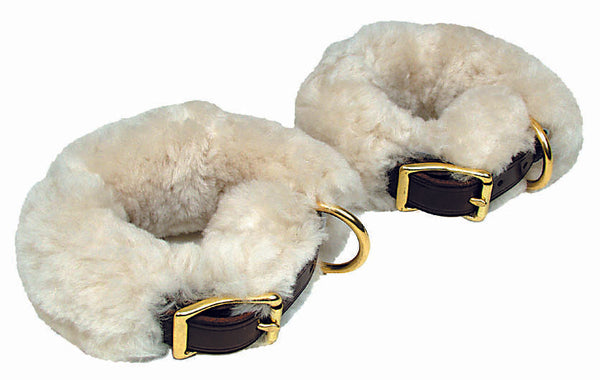 Leather Shackle Cuffs with Sheepskin - 8092
